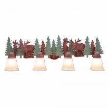 Avalanche Ranch Lighting A32428TT-04 - Lakeside Quad Bath Vanity Light - Moose - Two-Toned Amber Cream Bell Glass - Pine Tree Green