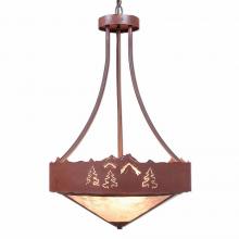 Avalanche Ranch Lighting A45145AL-HR-02 - Ridgemont Foyer Chandelier Large Tall - Shade Bottom - Mountain-Pine Tree Cutouts -Almond Mica Shade