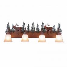 Avalanche Ranch Lighting H32433TT-03 - Wasatch Quad Bath Vanity Light - Mountain Elk - Two-Toned Amber Cream Bell Glass - Cedar Green