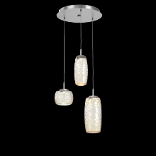 Hammerton CHB0091-03-SN-A-C01-L3 - Vessel 3pc Round Multi-Pendant-Satin Nickel-Amber Blown Glass-Cloth Braided Cord-LED 3000K