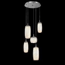 Hammerton CHB0091-05-SN-A-C01-L3 - Vessel 5pc Round Multi-Pendant-Satin Nickel-Amber Blown Glass-Cloth Braided Cord-LED 3000K