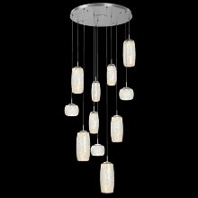 Hammerton CHB0091-11-SN-A-C01-L3 - Vessel 11pc Round Multi-Pendant-Satin Nickel-Amber Blown Glass-Cloth Braided Cord-LED 3000K