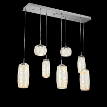 Hammerton PLB0091-07-SN-A-C01-L3 - Vessel 7pc Linear Multi-Pendant-Satin Nickel-Amber Blown Glass-Cloth Braided Cord-LED 3000K