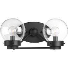 Progress P300113-031 - Spatial Collection Two-Light Matte Black Clear Glass Global Bath Vanity Light