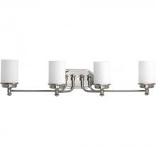 Progress P300015-009 - Glide Collection Four-Light Brushed Nickel Etched Opal Glass Coastal Bath Vanity Light