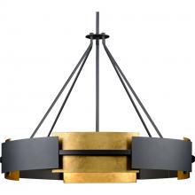 Progress P500331-031 - Lowery Collection Six-Light Textured Black Industrial Luxe Hanging Pendant Light with Distressed Gol