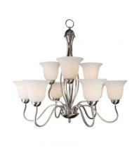 Trans Globe PL-8169 BN - Nine Light Brushed Nickel Frosted Glass Up Chandelier