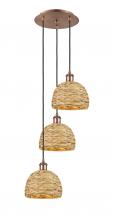 Innovations Lighting 113B-3P-AC-RBD-8-NAT - Woven Rattan - 3 Light - 15 inch - Antique Copper - Cord hung - Multi Pendant