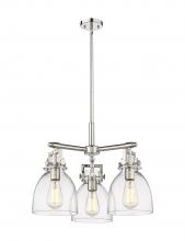 Innovations Lighting 411-3CR-PN-G412-7CL - Newton Bell - 3 Light - 21 inch - Polished Nickel - Pendant