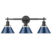 Golden 3306-BA3 BLK-NVY - Orwell BLK 3 Light Bath Vanity in Matte Black with Matte Navy shades