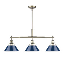 Golden 3306-LP AB-NVY - Orwell 3-Light Linear Pendant in Aged Brass with Matte Navy