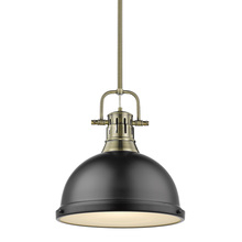 Golden 3604-L AB-BLK - Duncan 1 Light Pendant with Rod in Aged Brass with a Matte Black Shade