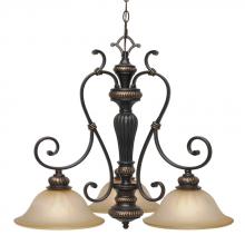 Golden 6029-ND3 EB - Three Light Etruscan Bronze Glass: Antique Marbled Glass. Down Chandelier