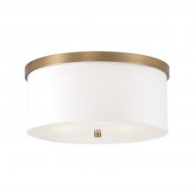 Capital 2015AD-480 - 3-Light Flush Mount in Aged Brass - White Fabric Drum Shade with Diffuser