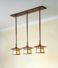 Arroyo Craftsman CICH-8/3BAM-AB - 8" carmel 3 light in-line chandelier with bungalow overlay