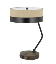 CAL Lighting BO-2758DK-BK - 60W X 2 Parson Metal/Wood Desk Lamp with Metal/Fabric Shade with 2 Usb Ports