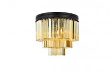 Elegant 1201F20MB-GT/RC - Sydney 9 light Matte Black Flush Mount Golden Teak (Smoky) Royal Cut Crystal