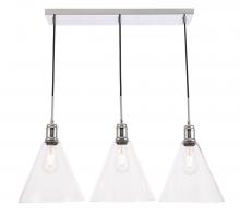 Elegant LD6232C - Hugh 3 light Chrome and Clear glass pendant