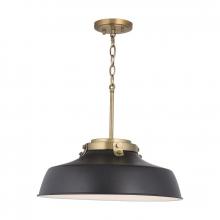 Austin Allen & Co. 9D331A - 1-Light Industrial Metal Shade Pendant - Matte Black and Aged Brass with White Interior